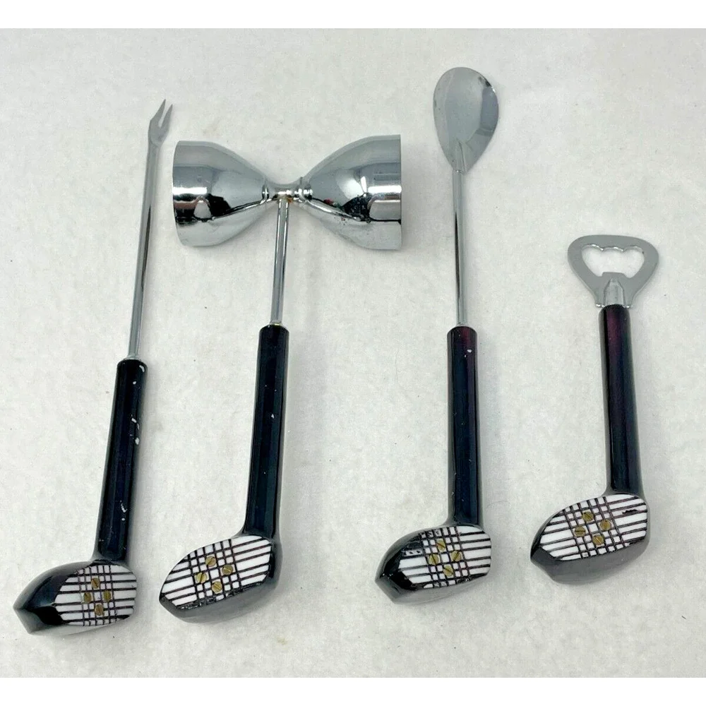 Vtg Golf Club Handle Bar Tool Set MCM‎ Japan Spoon Fork Opener Jigger Mixology